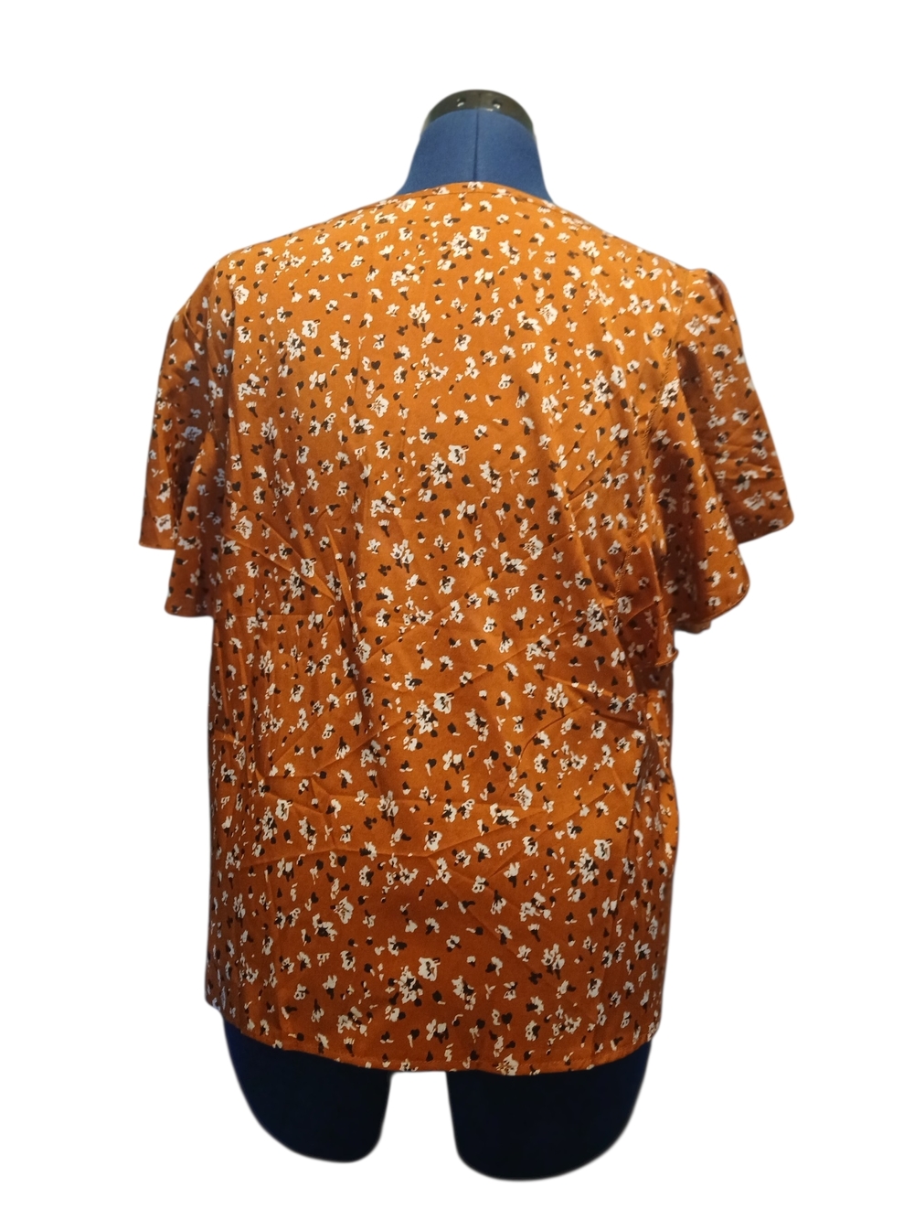 SHEIN Orange Floral Flutter Sleeve Blouse - Picture 2 of 3